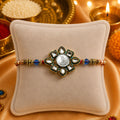 Silver Center Baal Gopal Flower Design with Multi Color Beads Rakhi for Boys