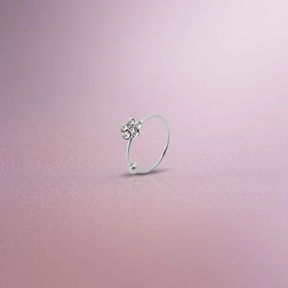 Silver Center CZ Stones Flower Design Nosepin for Girls