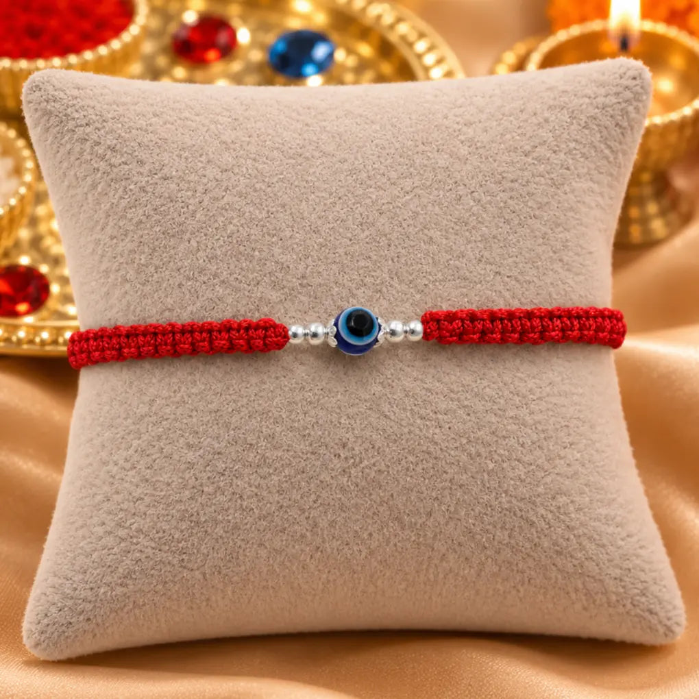 Silver Center Evil Eye with Silver Beads Rakhi for Boys