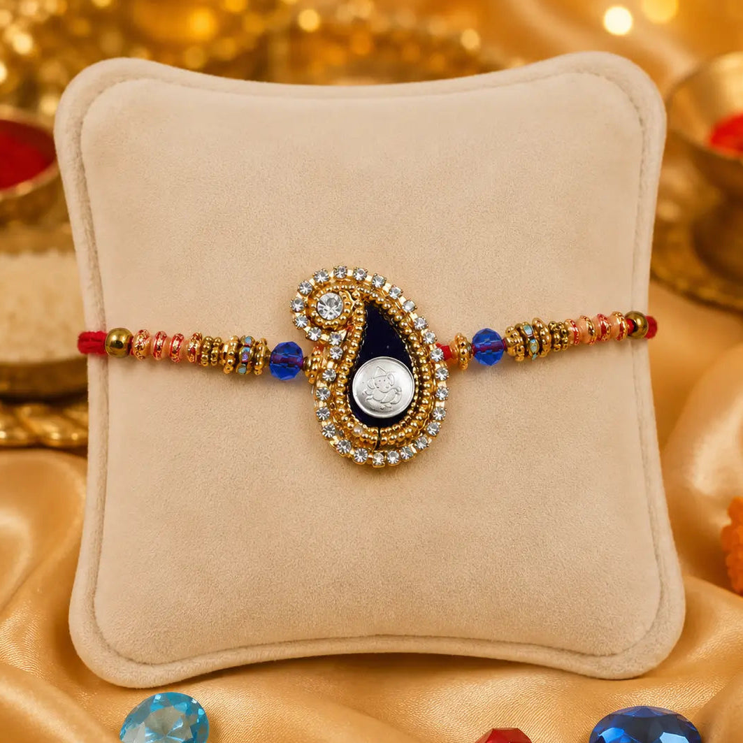 Silver Center Ganesh Ji Black Theme with Multiple Colorful Beads Rakhi for Boys