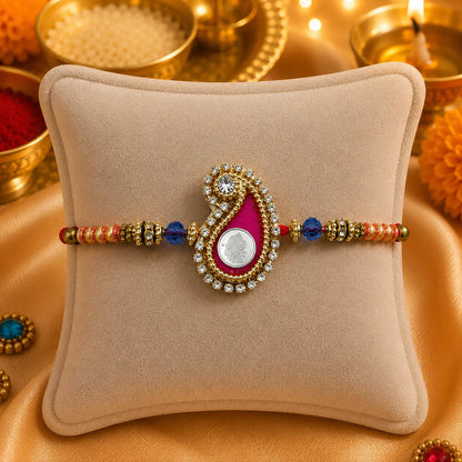 Silver Center Ganesh Ji Pink Theme with Multiple Colorful Beads Rakhi for Boys