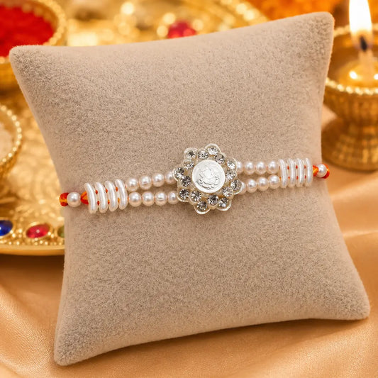 Silver Center Ganesh Ji with Pearls Rakhi for Boys
