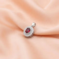 Silver Center Maroon Gem Stone Oval Design Pendant for Girls
