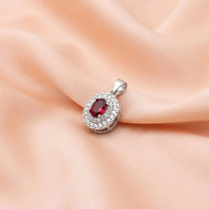 Silver Center Maroon Gem Stone Oval Design Pendant for Girls
