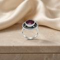 Silver Center Maroon Round Gem Stone Ring for Girls