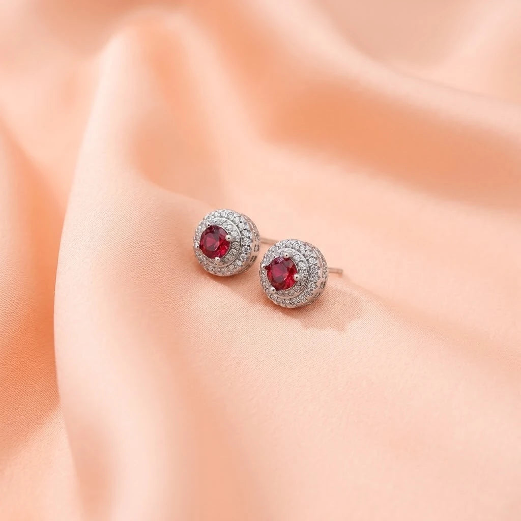 Silver Center Pink Gem Stone with Round Shape Pendant for Girls