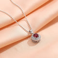 Silver Center Pink Gem Stone with Round Shape Pendant for Girls