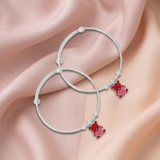 Silver Center Red Teddy Bear Kada Payal for Baby