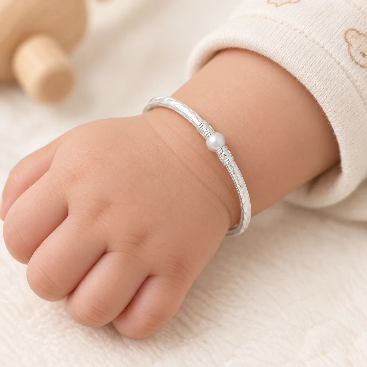 this is Silver Center Silver Beads with Classic Design Kada for Baby