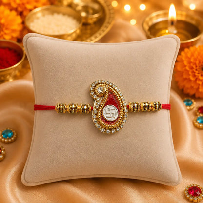 Silver Center Swasthik Red Theme with Multiple Colorful Beads Rakhi for Boys