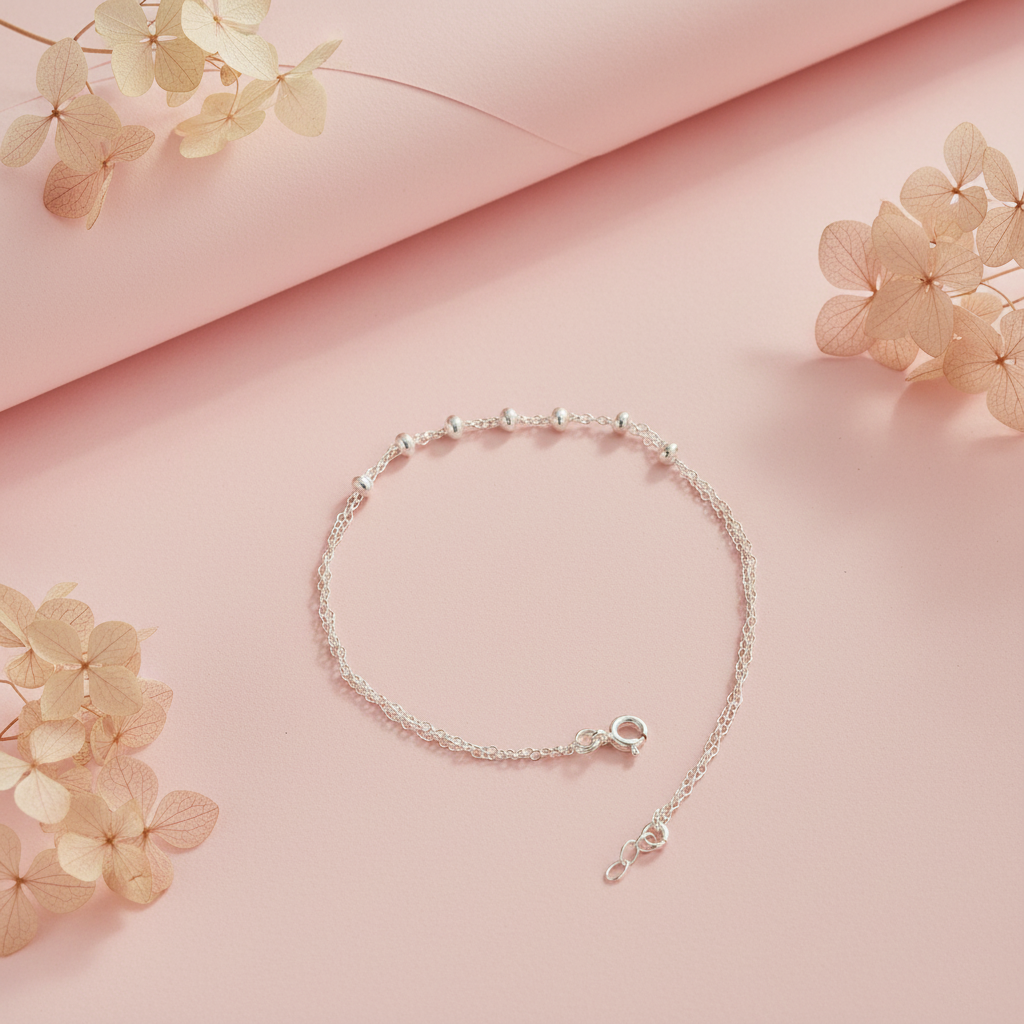 Silver Chain Bracelet with Beads