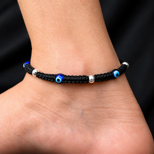 Silver Charming Evil Eye Dhaga Payal for Girls
