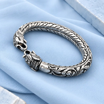 Silver Classic Gajmukh Oxidised Chandi Kada for Mens
