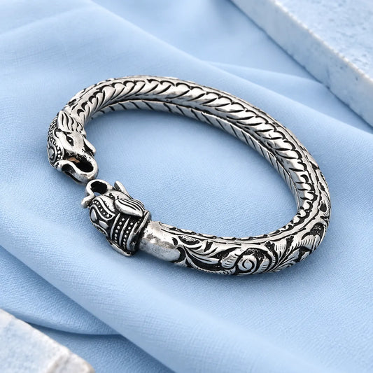 Silver Classic Gajmukh Oxidised Chandi Kada for Mens

