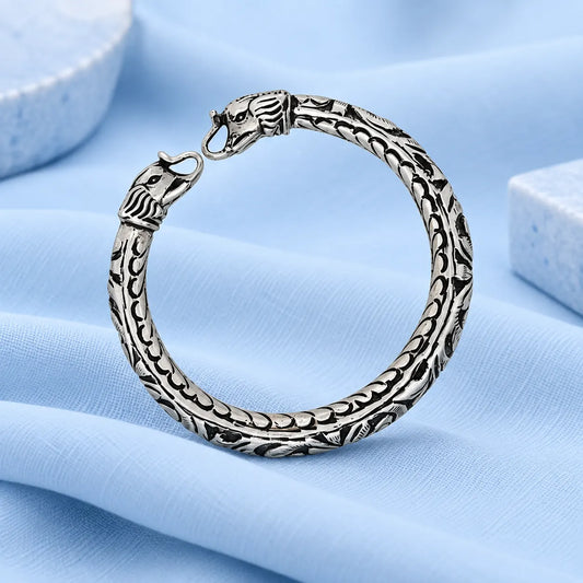 Silver Classic Gajmukh Oxidised Chandi Kada for Mens