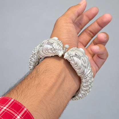 Silver Classic Lion Head Designer Chandi Kada for Boys