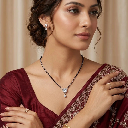 Silver Classic Round American Diamond Mangalsutra
