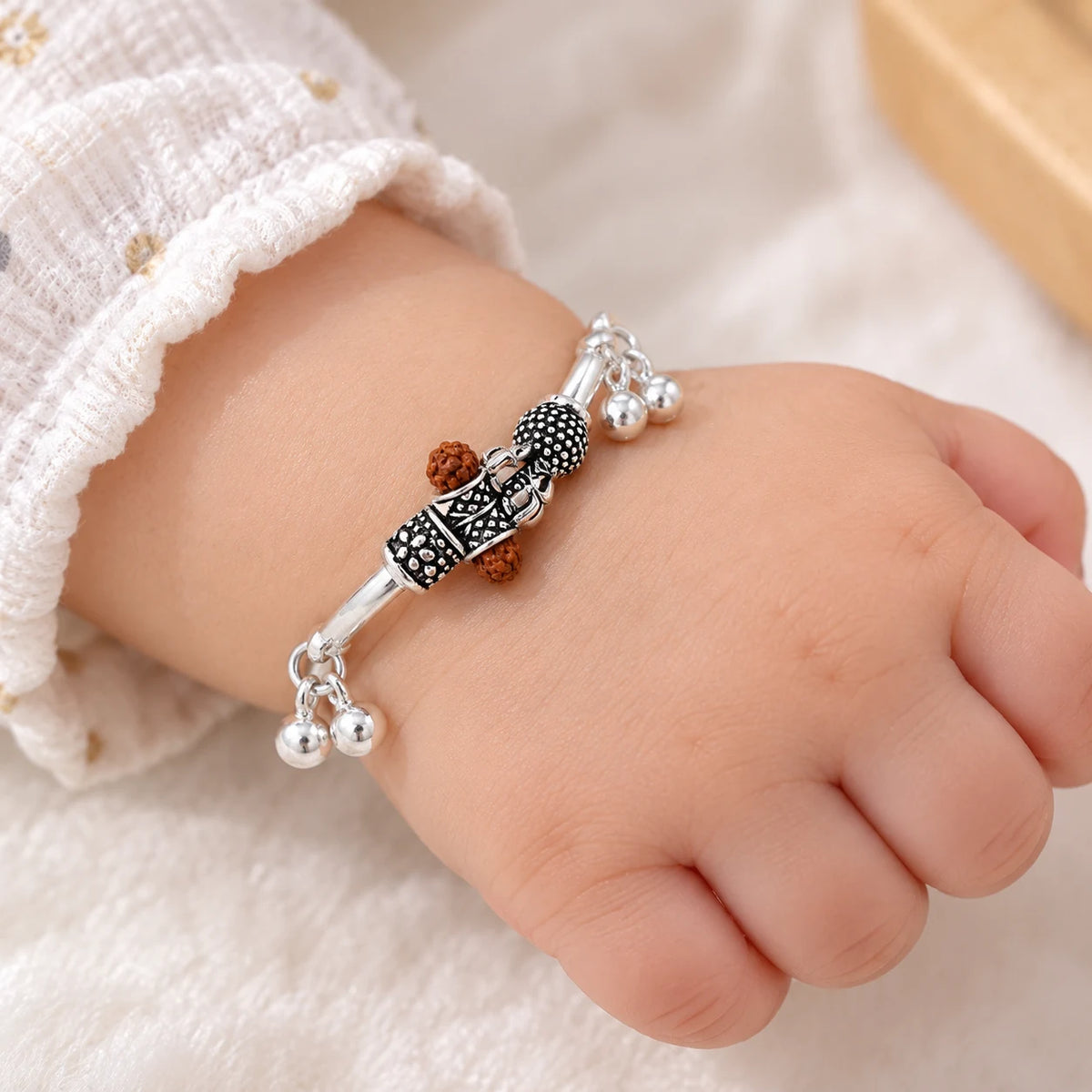Silver Classical Rudraksha Beads Baby's Kada