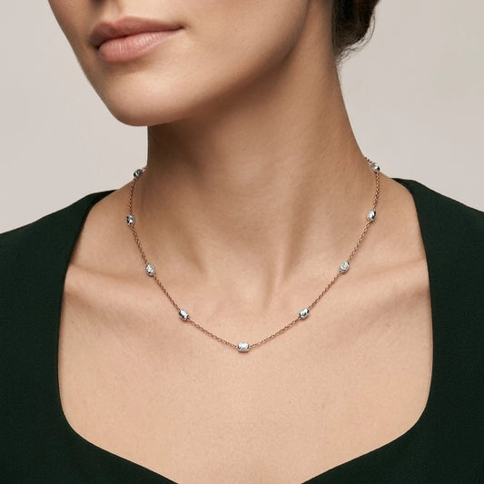 Silver Classy Beads With Rose Gold Linked Chain