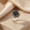 Silver Classy Beady Black Ring