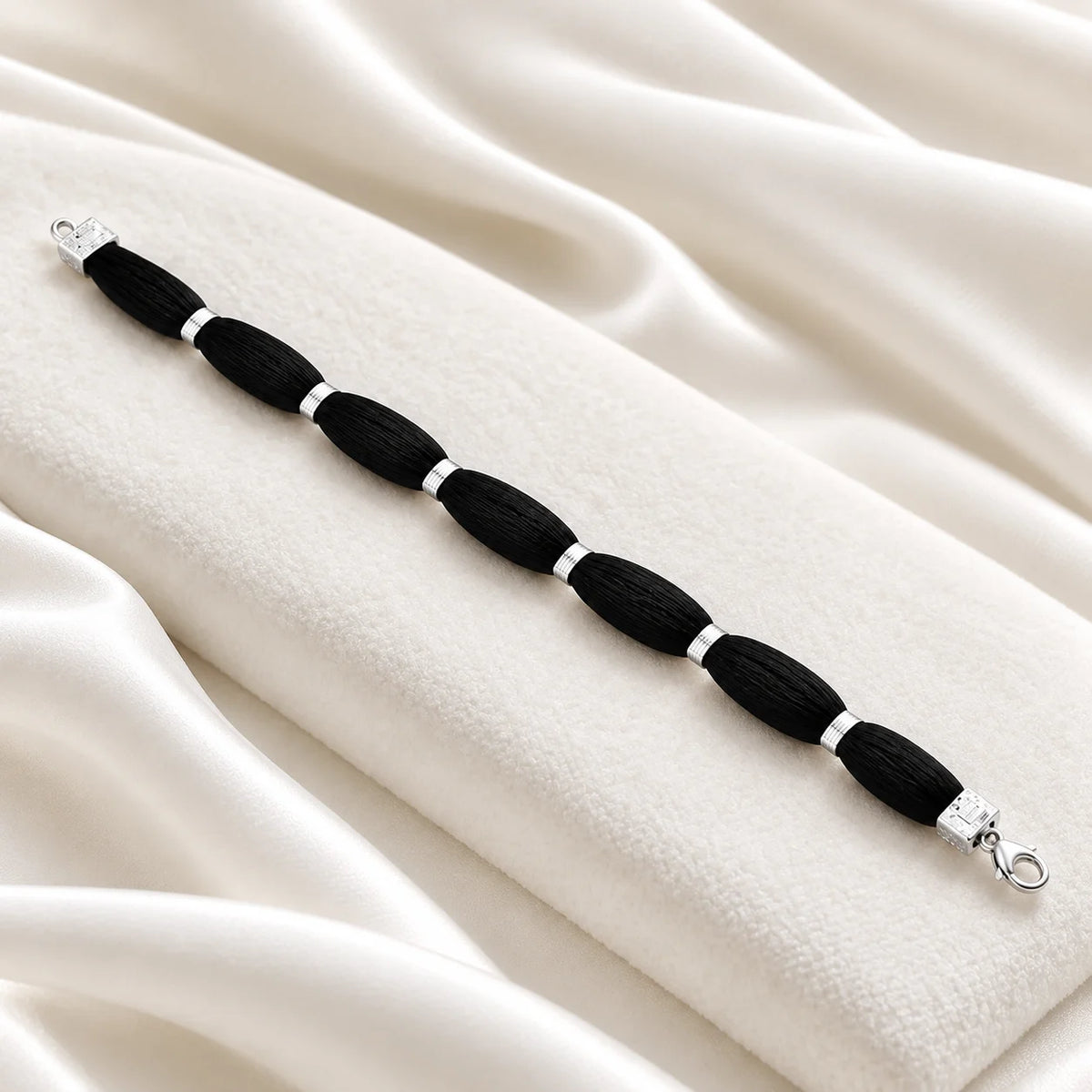 Silver Classy Black Thread Clipped Moli Bracelet for Boys