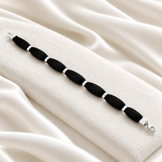 Silver Classy Black Thread Clipped Moli Bracelet for Boys