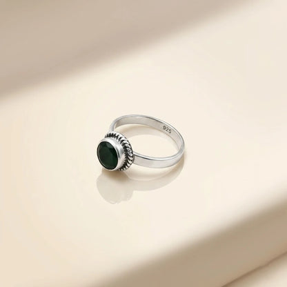 Silver Classy Green Round Gemstone Ring
