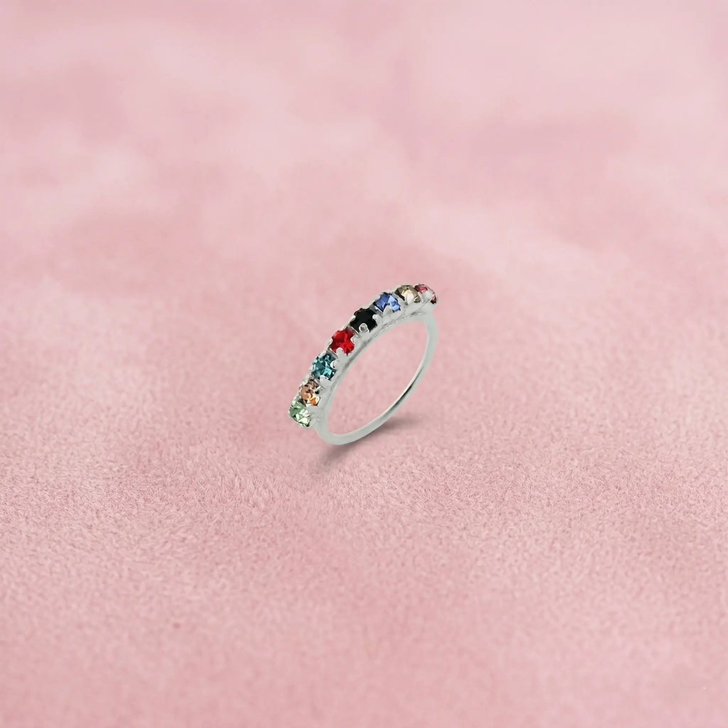 Silver Colorful Gem Stone Nosepin for Girls
