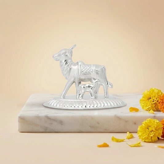 Silver Cow and Calf Idol for Puja, Home Decor and Gifting Purpose