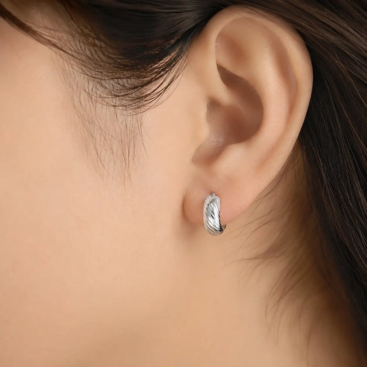 Silver Curved Line Design Earrings for Girls