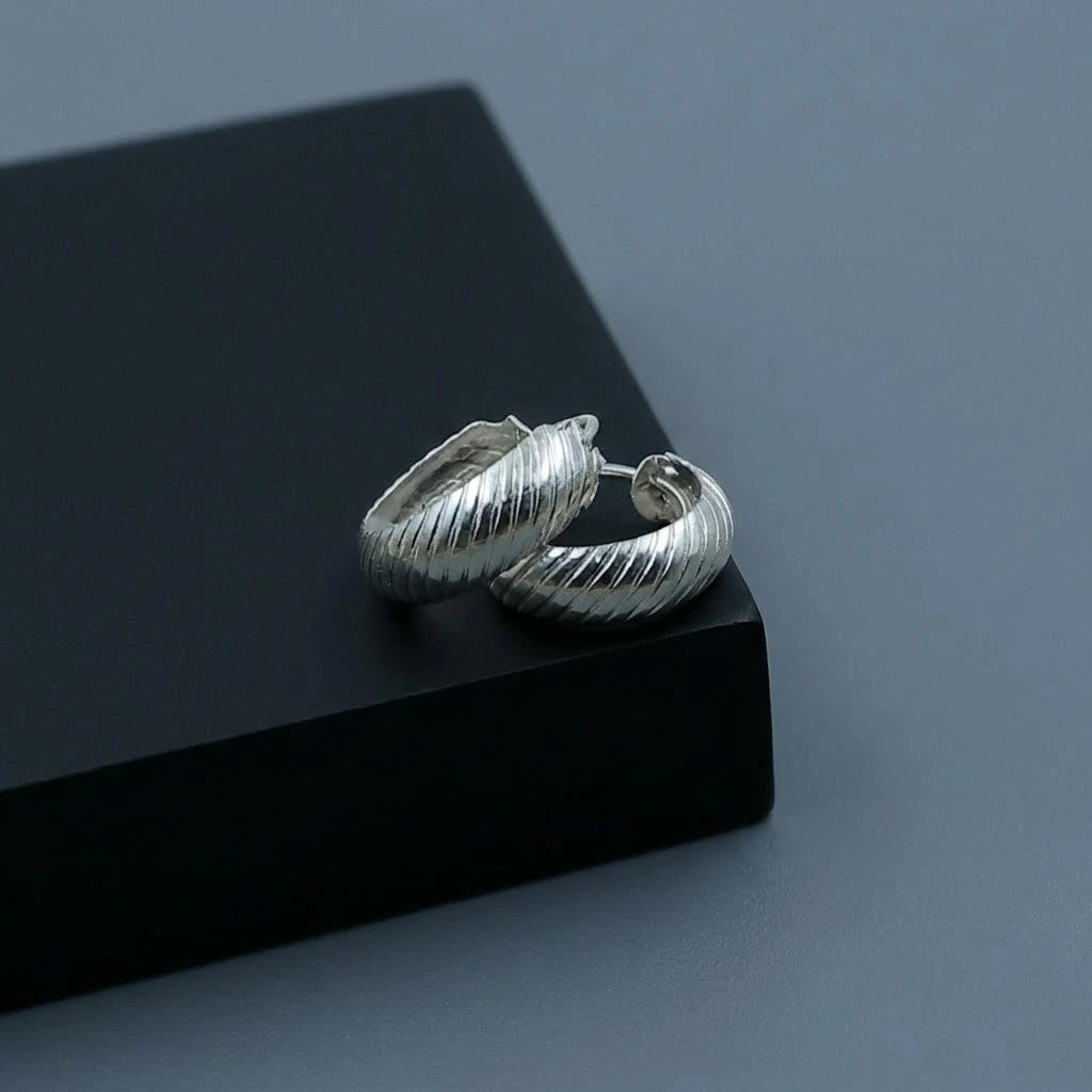 Silver Curved Line Design Earrings for Girls