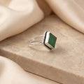 Silver Dark Green Stone Ring