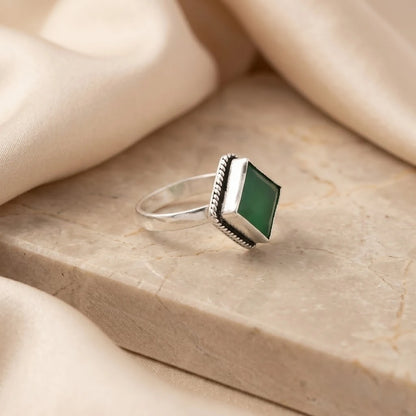 Silver Dark Green Stone Ring