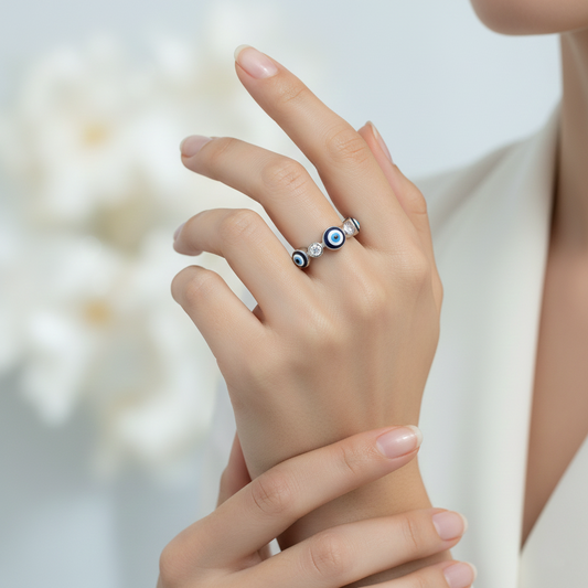 Silver Delicate Evileyes Ring