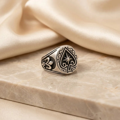Silver "Design Of Hole Cards Craze" Boys Ring