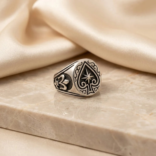 Silver "Design Of Hole Cards Craze" Boys Ring