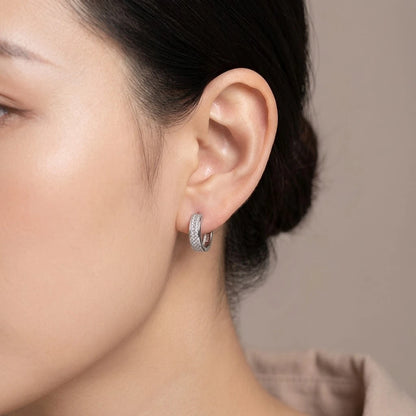 Silver Double-Row CZ Hoop Earrings