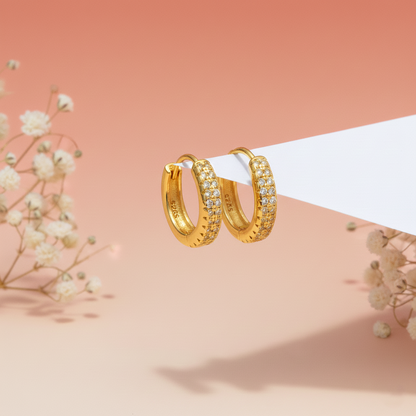 Silver Double-Row CZ Hoop Earrings