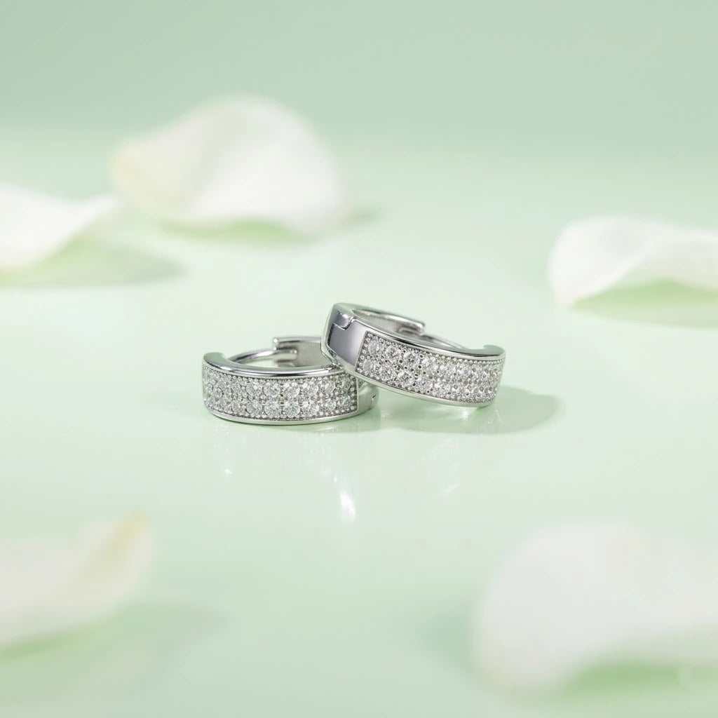 Silver Double-Row CZ Hoop Earrings