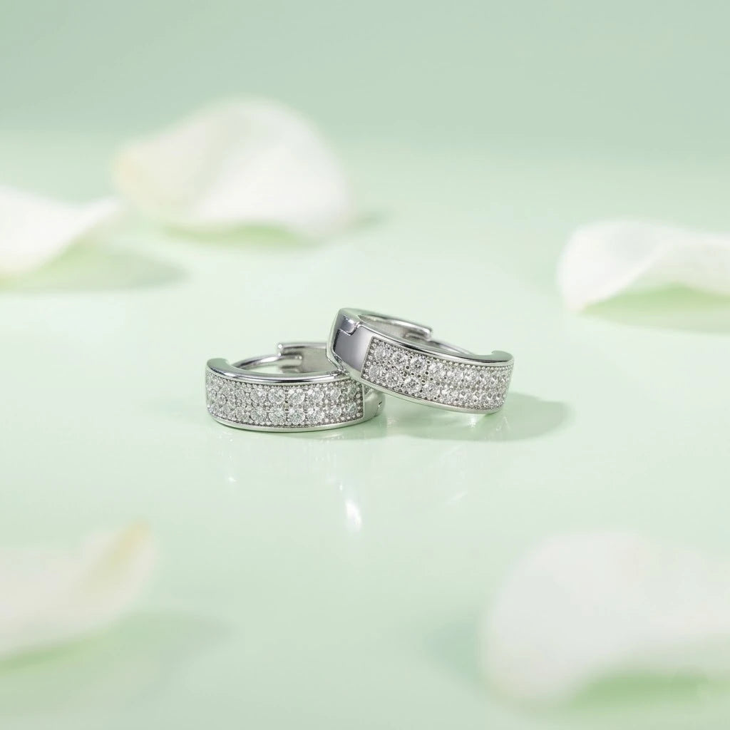 Silver Double-Row CZ Hoop Earrings