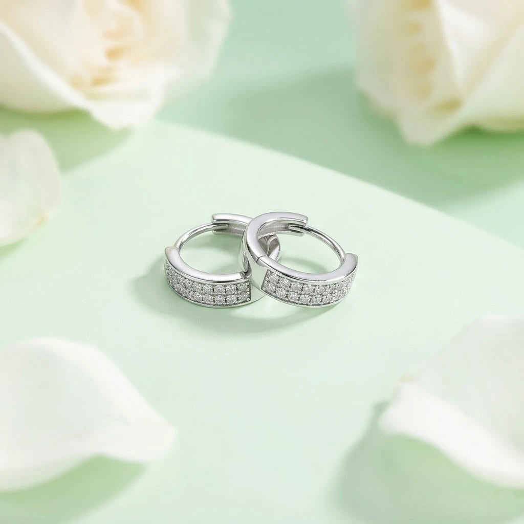 Silver Double-Row CZ Hoop Earrings