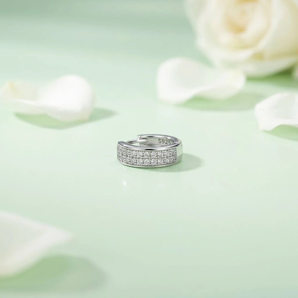 Silver Double-Row CZ Hoop Earrings