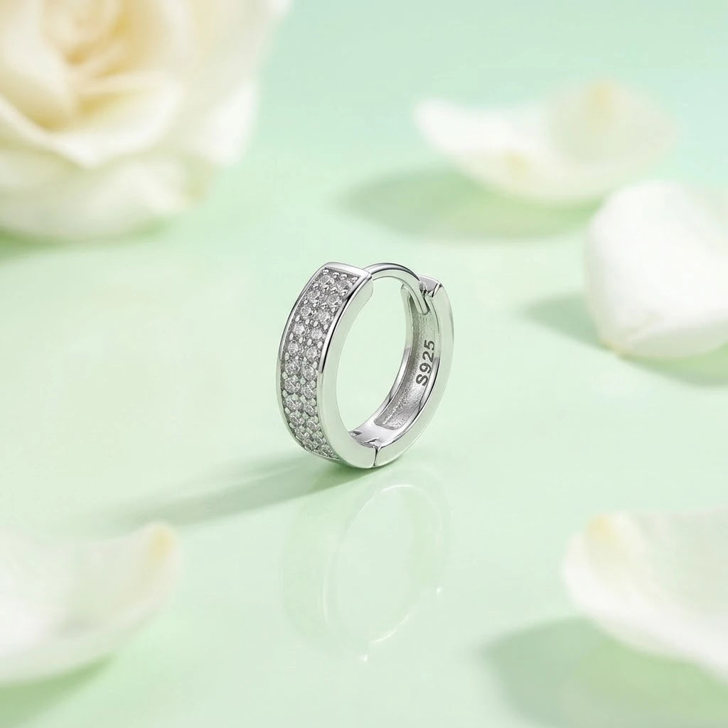 Silver Double-Row CZ Hoop Earrings