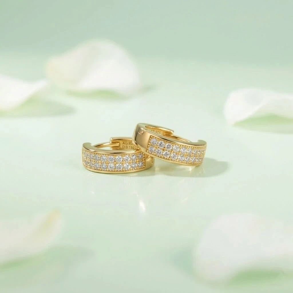 Silver Double-Row CZ Hoop Earrings