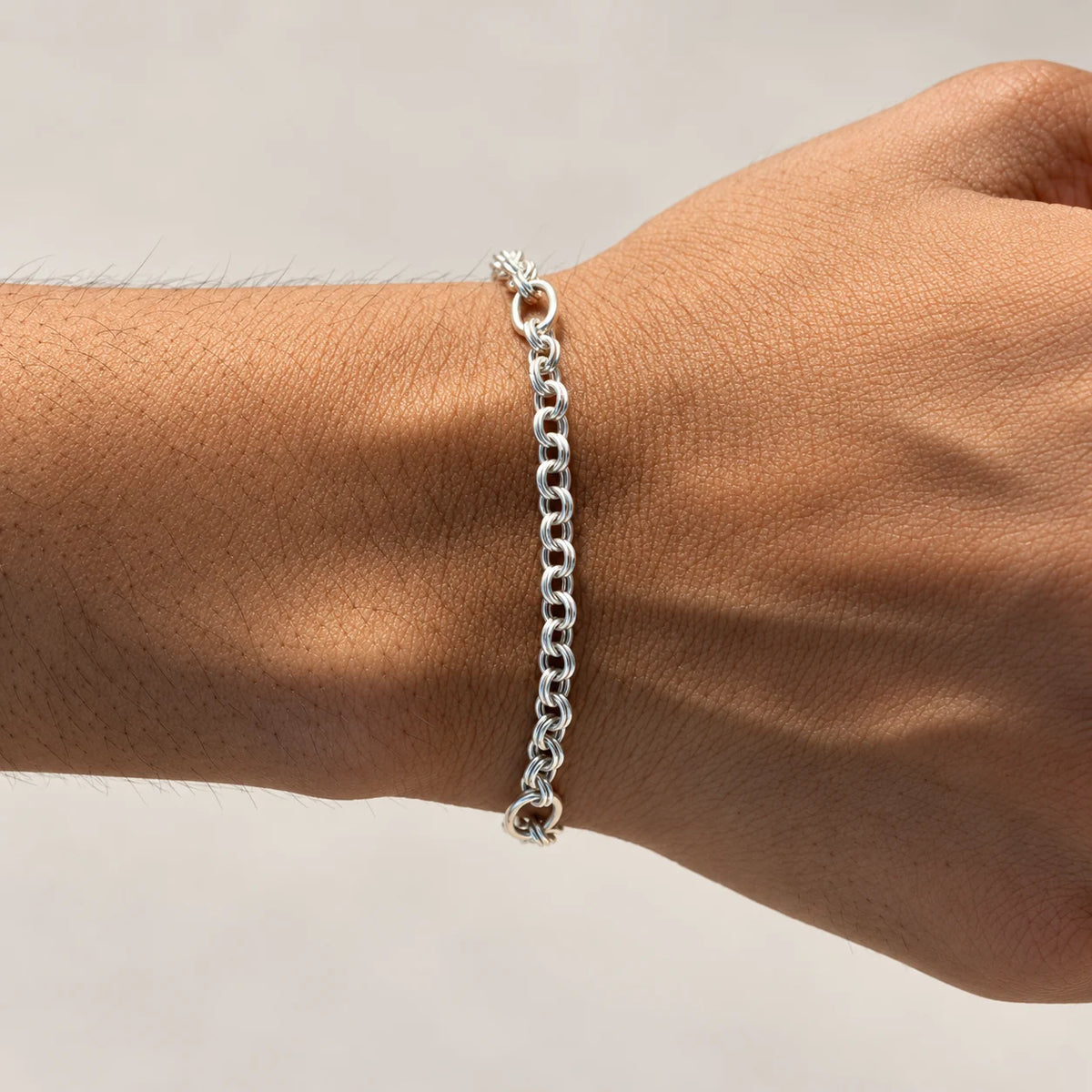 Silver Double Link Chain Bracelet for Boys