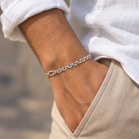 Silver Double Link Chain Bracelet for Boys