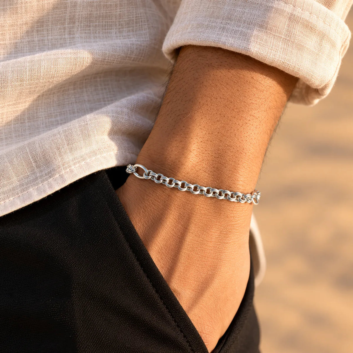 Silver Double Link Chain Bracelet for Boys