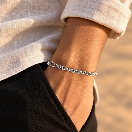 Silver Double Link Chain Bracelet for Boys