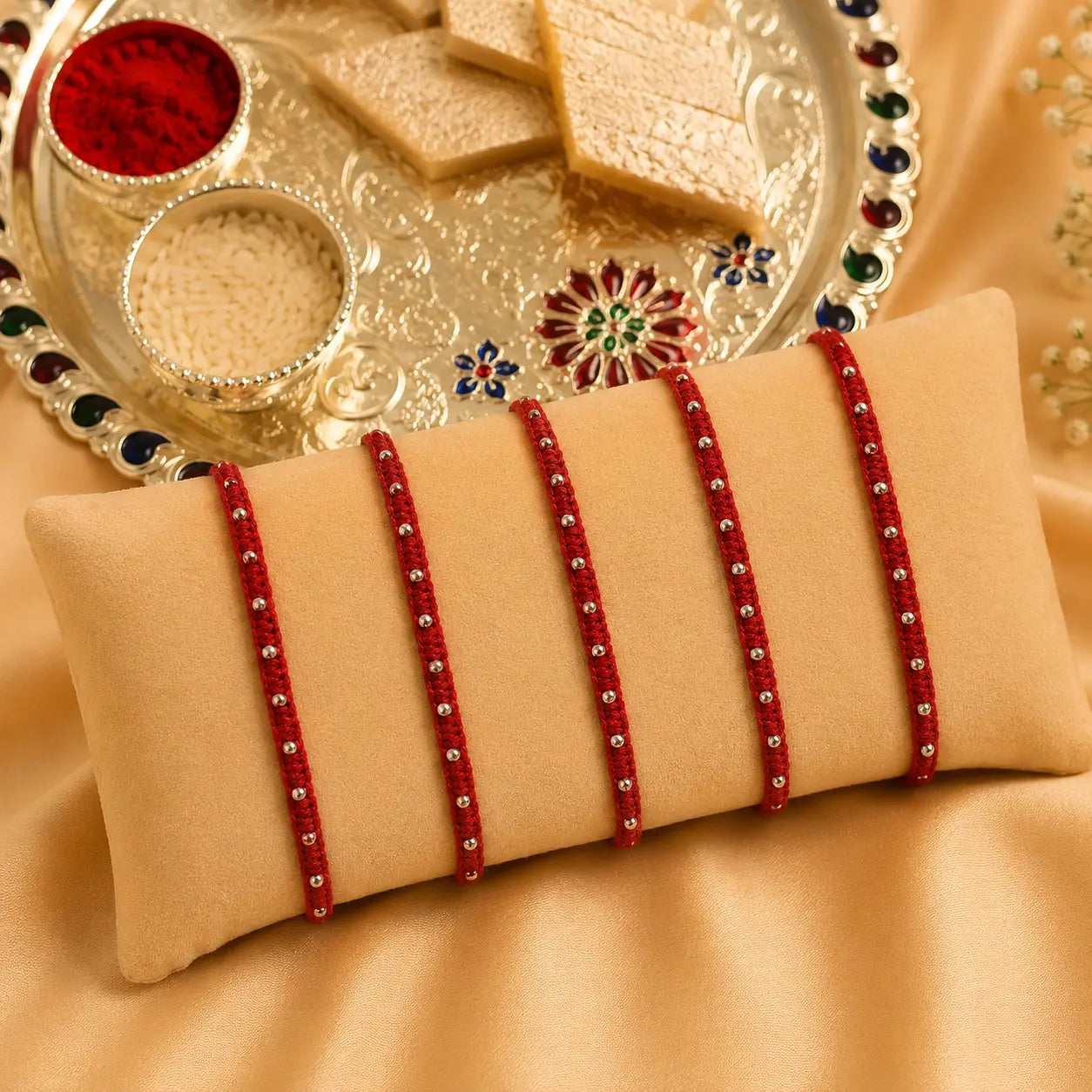 Silver Drop Buds Silver Rakhi