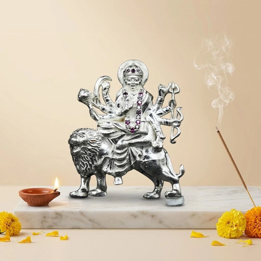 Silver Durga Ma Idol for Puja, Home Decor or Gift